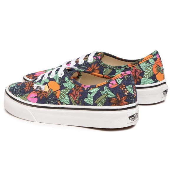 Vans Authentic Multi Tropic & True White Skate Shoe Navy Floral tropical - Picture 3 of 11